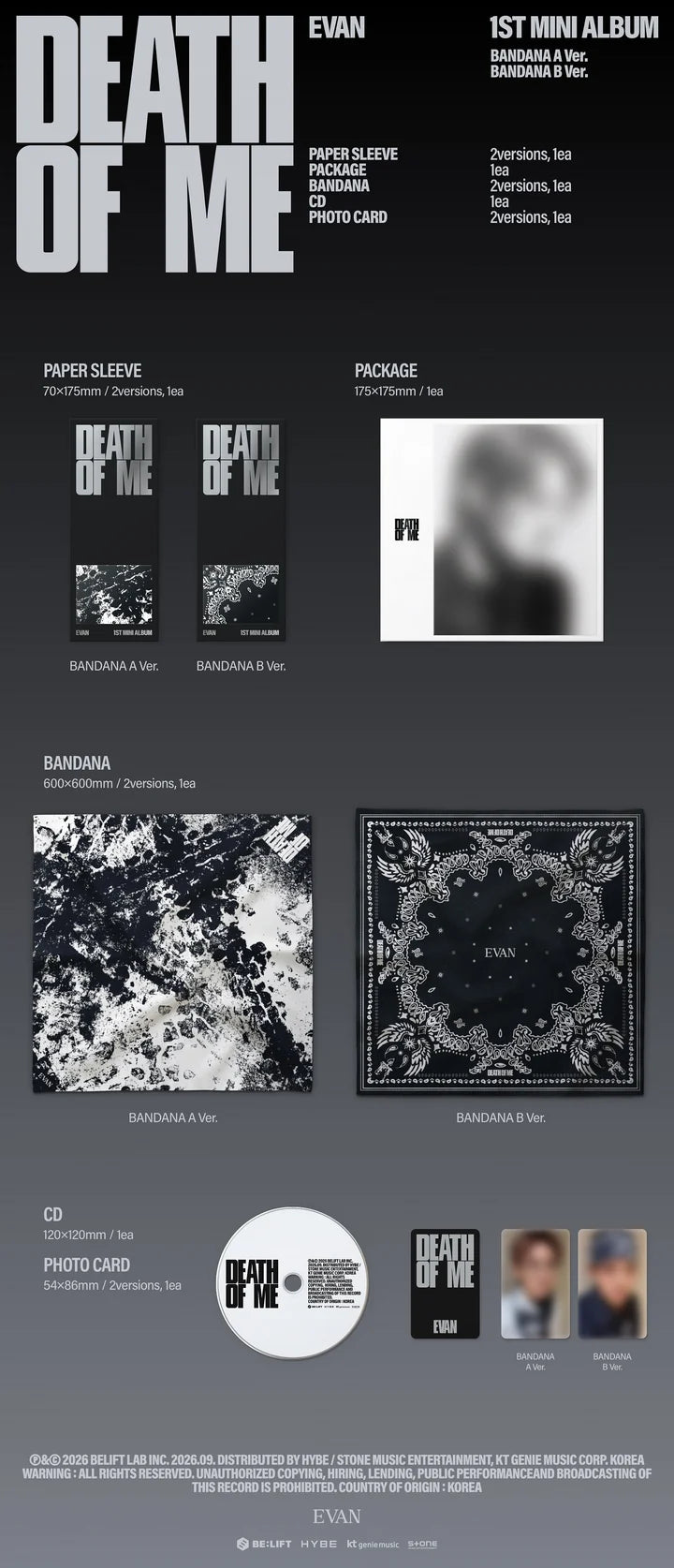 EVAN - DEATH OF ME 1ST MINI ALBUM [BANDANA VER.]